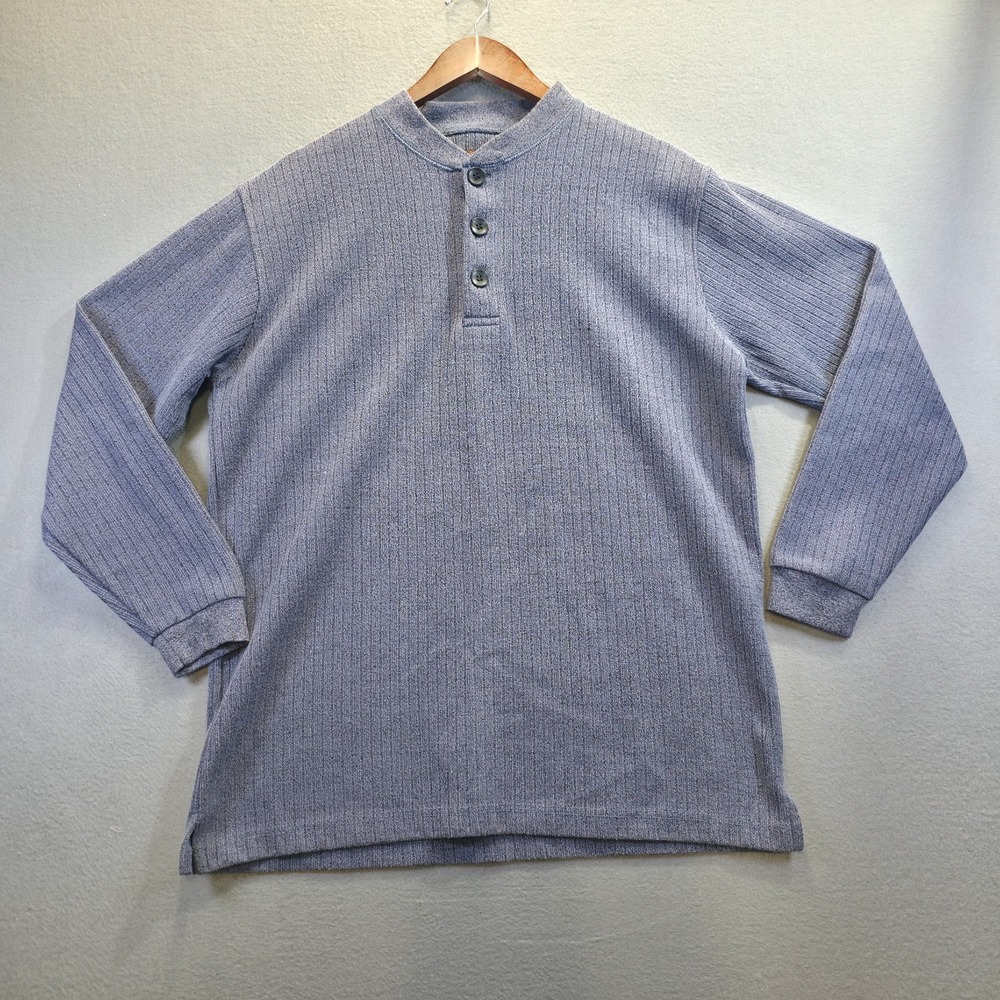 Cotton Works Men's Grayish Blue Long Sleeve‎ Quarter Button Sweater Size Medium